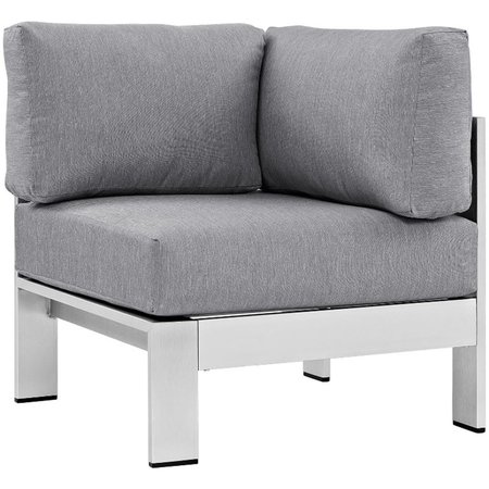 MODWAY Shore Outdoor Patio Aluminum Armchair Corner Sofa, Silver and Gray EEI-2264-SLV-GRY